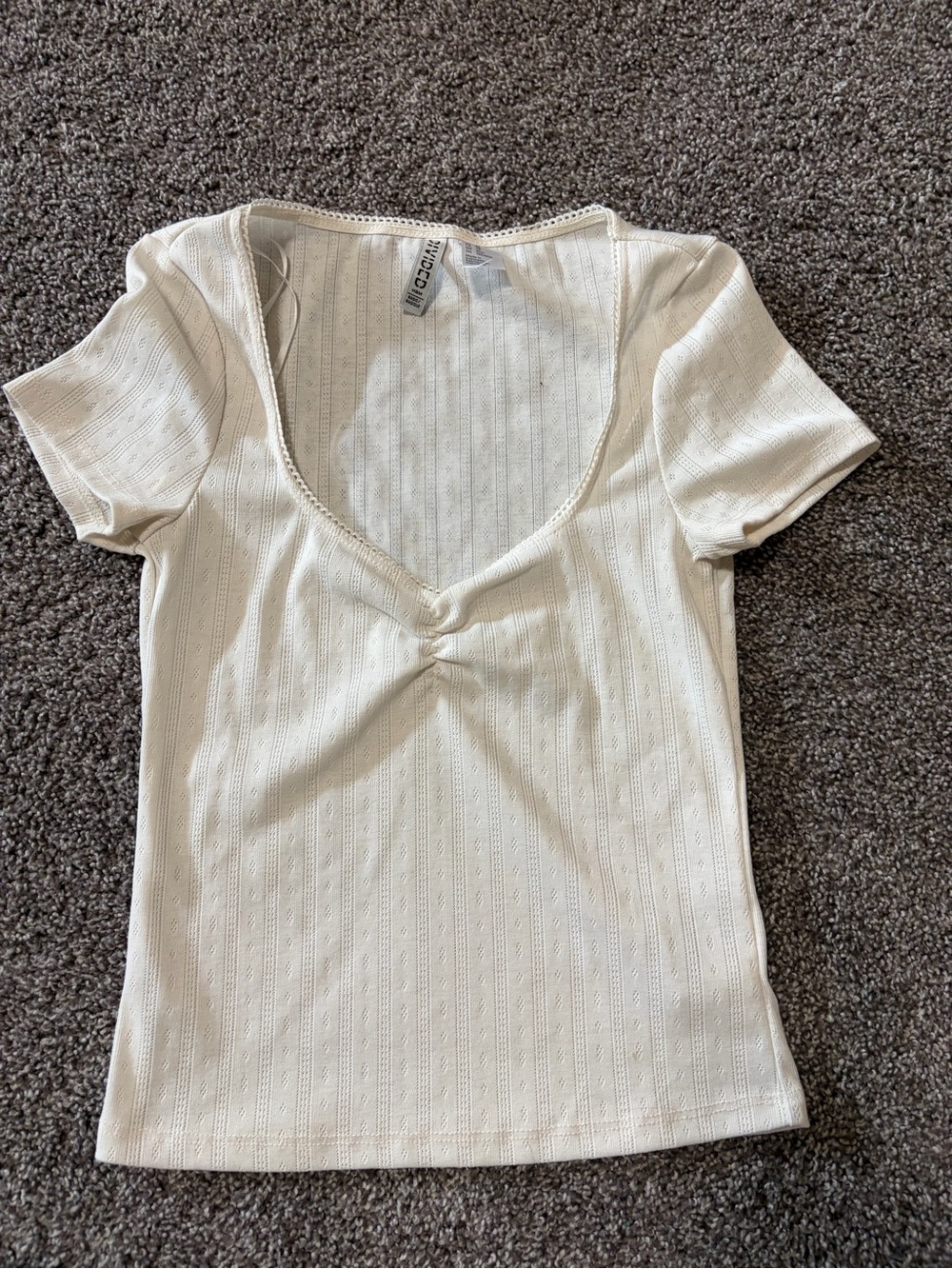 H&M Cream Ribbed Scoop-Neck Short Sleeve Top